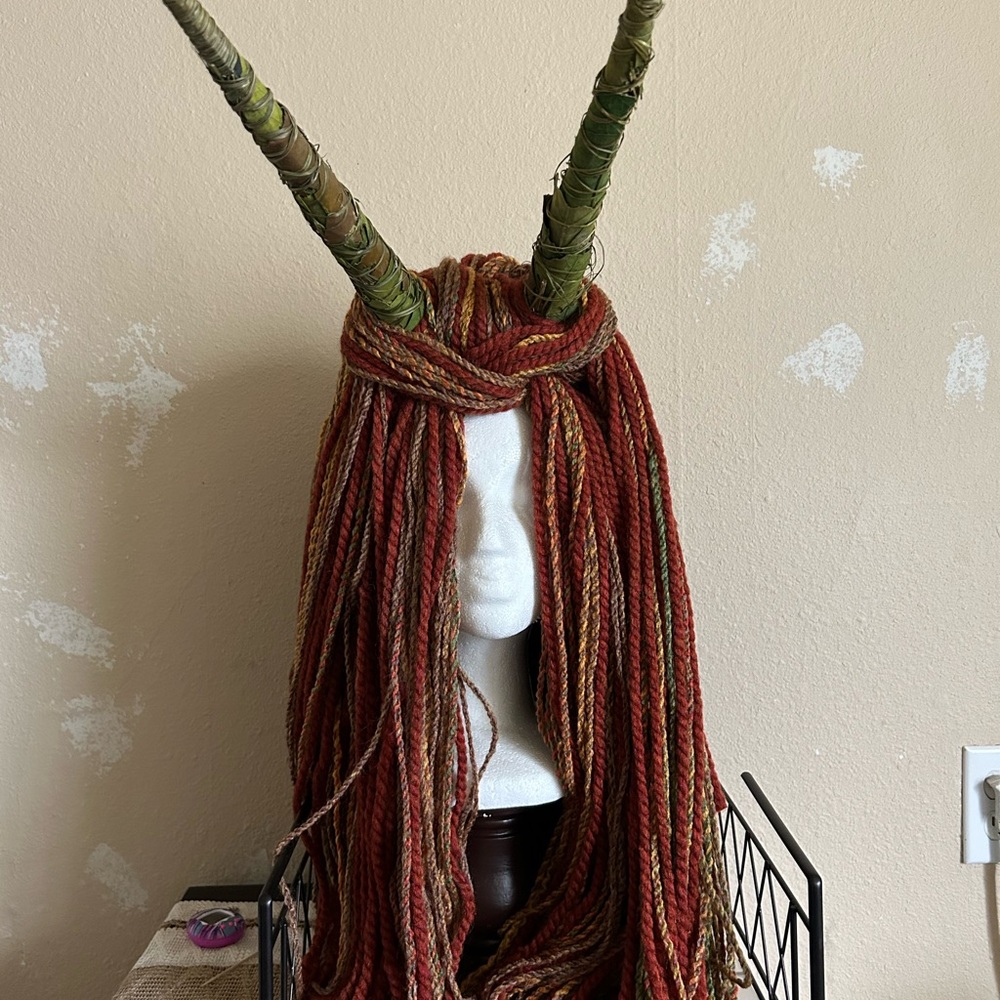 Renaissance Faire Handmade Multi-Tone Yarn Dreadlock Wig in Rust and Olive